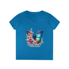 Load image into Gallery viewer, Chasing Sunshine and Butterflies V-Neck Tee — "Chasing sunshine and butterflies" Floral Graphic