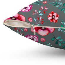 Load image into Gallery viewer, Floral in Gray Spun Polyester Square Pillow
