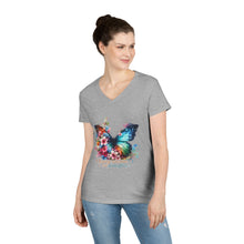 Load image into Gallery viewer, Chasing Sunshine and Butterflies V-Neck Tee — "Chasing sunshine and butterflies" Floral Graphic