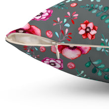 Load image into Gallery viewer, Floral in Gray Spun Polyester Square Pillow