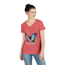 Load image into Gallery viewer, Chasing Sunshine and Butterflies V-Neck Tee — "Chasing sunshine and butterflies" Floral Graphic