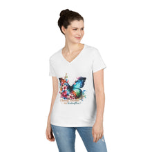 Load image into Gallery viewer, Chasing Sunshine and Butterflies V-Neck Tee — "Chasing sunshine and butterflies" Floral Graphic