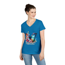 Load image into Gallery viewer, Chasing Sunshine and Butterflies V-Neck Tee — "Chasing sunshine and butterflies" Floral Graphic