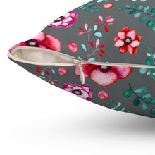 Load image into Gallery viewer, Floral in Gray Spun Polyester Square Pillow