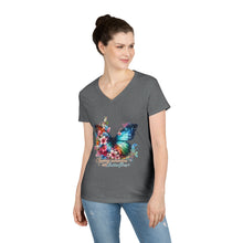 Load image into Gallery viewer, Chasing Sunshine and Butterflies V-Neck Tee — "Chasing sunshine and butterflies" Floral Graphic