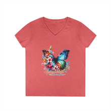 Load image into Gallery viewer, Chasing Sunshine and Butterflies V-Neck Tee — "Chasing sunshine and butterflies" Floral Graphic