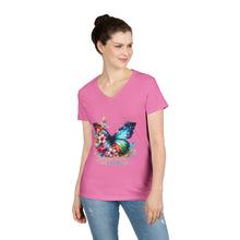 Load image into Gallery viewer, Chasing Sunshine and Butterflies V-Neck Tee — "Chasing sunshine and butterflies" Floral Graphic