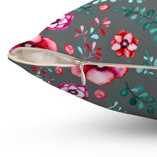 Load image into Gallery viewer, Floral in Gray Spun Polyester Square Pillow