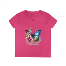 Load image into Gallery viewer, Chasing Sunshine and Butterflies V-Neck Tee — "Chasing sunshine and butterflies" Floral Graphic