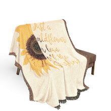 Load image into Gallery viewer, Sunflower Woven Blanket — "Just a Wildflower in Love with the Sunshine" Cozy Throw