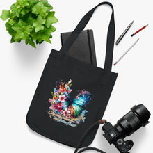 Load image into Gallery viewer, Butterfly Floral Tote Bag — "Chasing Sunshine and Butterflies" Organic Canvas Tote