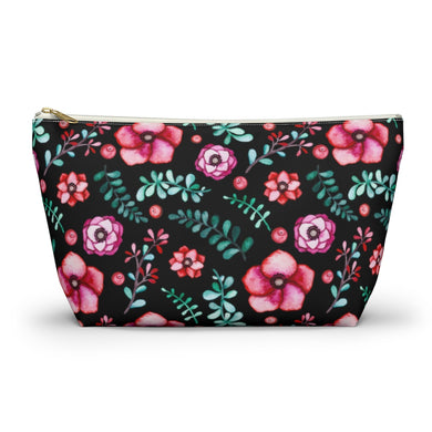 Floral In Black Accessory Pouch w T-bottom