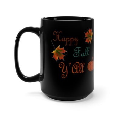 Happy Fall Y'All Black Mug 15oz