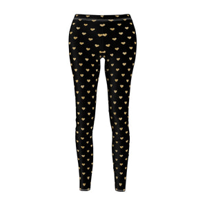 Black and Gold Heart Women's Cut & Sew Casual Leggings