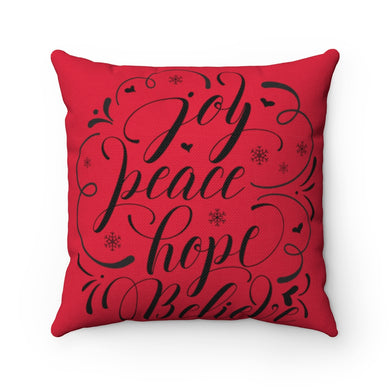 Joy Peach Hope Believe Spun Polyester Square Pillow