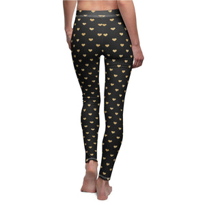 Black and Gold Heart Women's Cut & Sew Casual Leggings