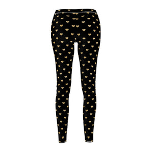 Black and Gold Heart Women's Cut & Sew Casual Leggings