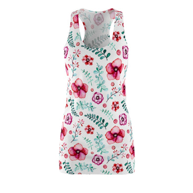 Floral in White Women's Cut & Sew Racerback Dress