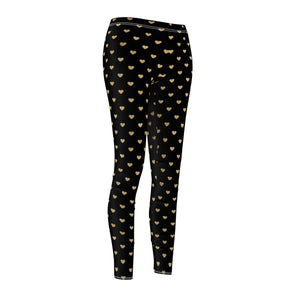 Black and Gold Heart Women's Cut & Sew Casual Leggings