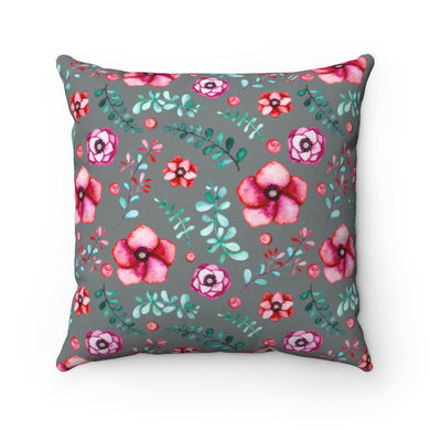 Floral in Gray Spun Polyester Square Pillow