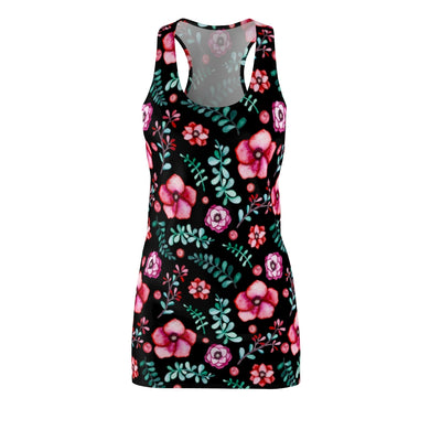 Floral in Black Women's Cut & Sew Racerback Dress