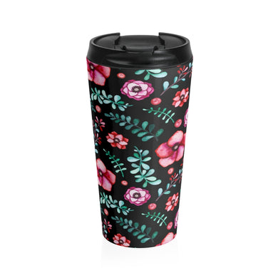 Floral in Black Stainless Steel Travel Mug