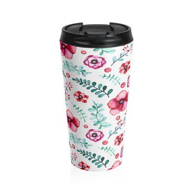 Floral in White Stainless Steel Travel Mug
