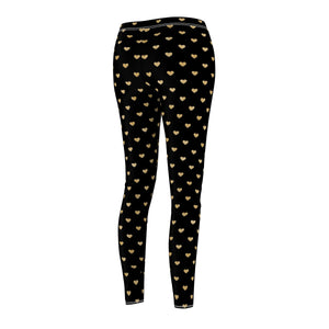 Black and Gold Heart Women's Cut & Sew Casual Leggings