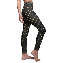 Load image into Gallery viewer, Black and Gold Heart Women&#39;s Cut &amp; Sew Casual Leggings