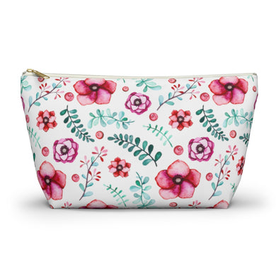 Floral In White Accessory Pouch w T-bottom
