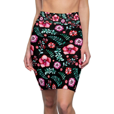 Floral in Black Women's Pencil Skirt