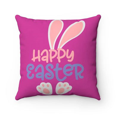 Happy Easter Bunny Pink Spun Polyester Square Pillow