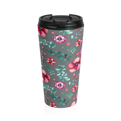 Floral in Gray Stainless Steel Travel Mug